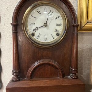 Antique Waterbury Arched Wooden Mantel Clock